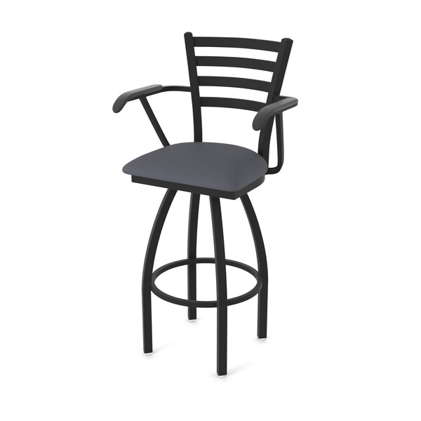 Holland Bar Stool Co Jackie with Arms 36 in. Swivel Bar Stool with Black Wrinkle Finish and Canter Storm Seat 415 - main